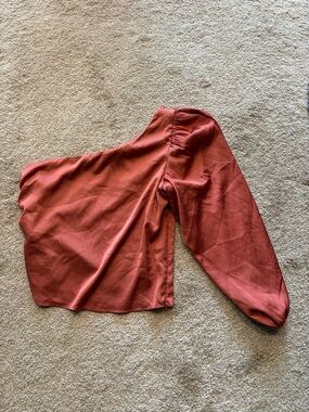 Express Rust Red One-Shoulder Satin Blouse
